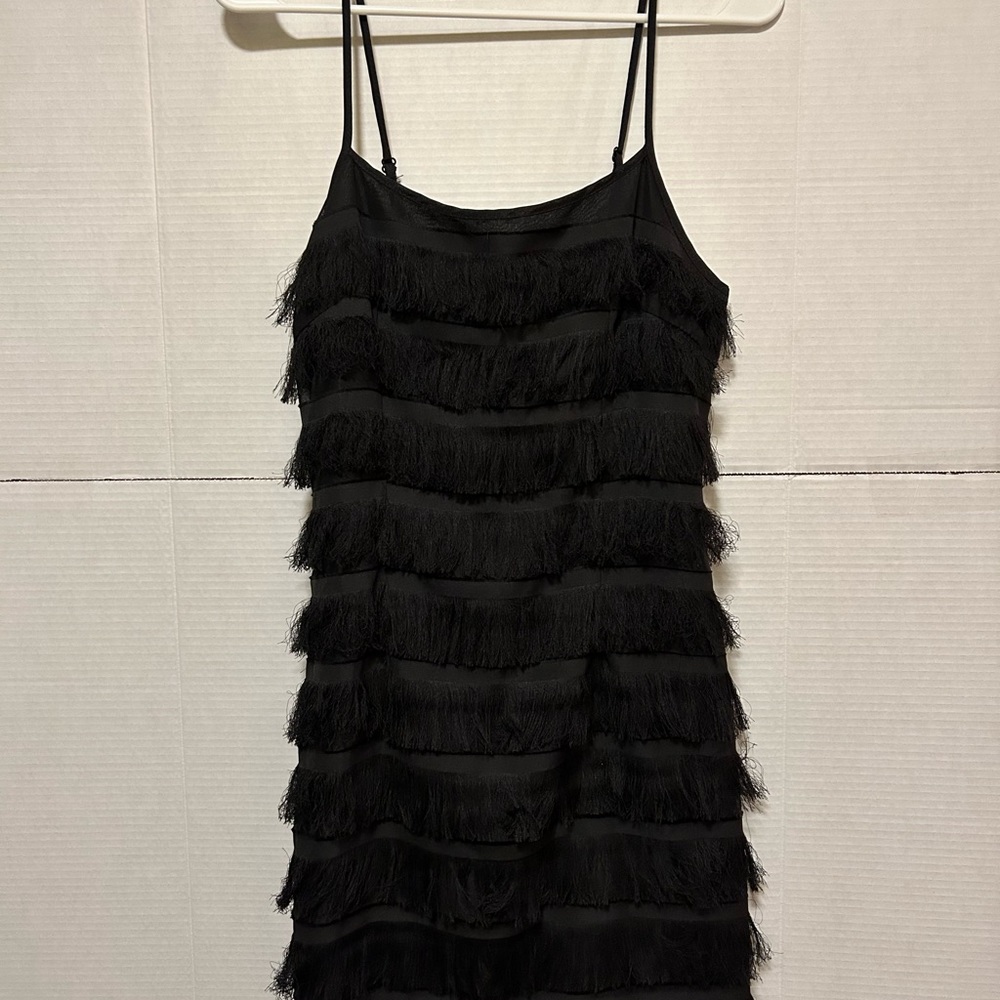 Shein black slip mini fringe dress. Size: S